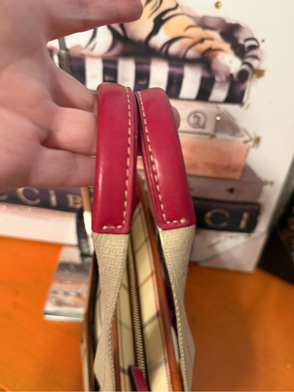 Coach Leatherware Plaid Tote Bag in Cream and Pink - Picture 7 of 14